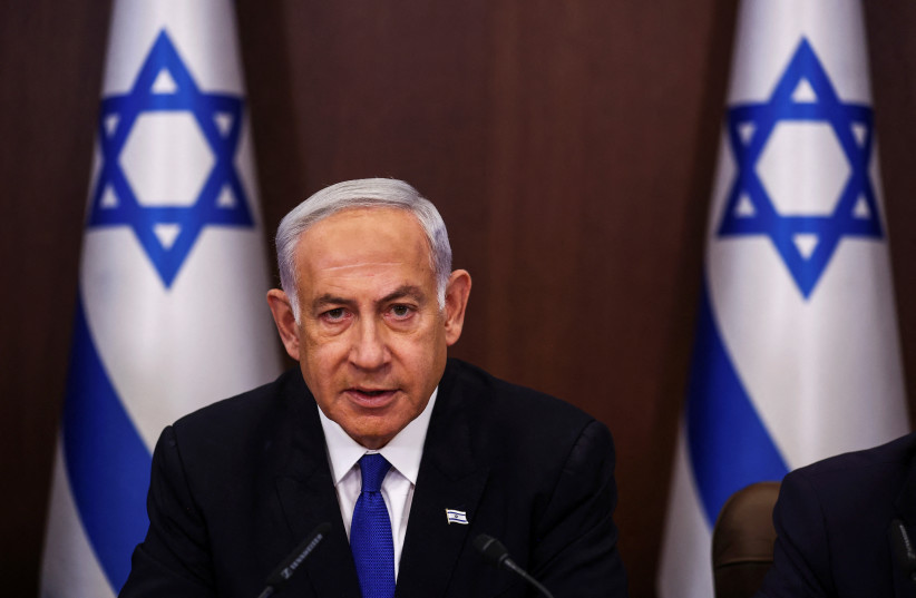  Prime Minister Benjamin Netanyahu looks on as he convenes a cabinet meeting at the Prime Minister's office in Jerusalem, June 4, 2023 (photo credit: REUTERS/Ronen Zvulun)