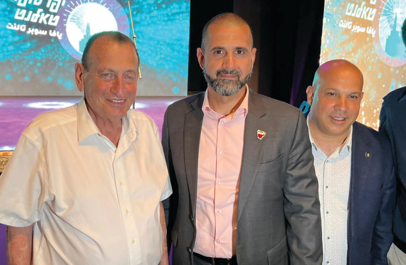 FROM LEFT: Tel Aviv-Jaffa Mayor Ron Huldai, Ambassador Khaled Yousif Al Jalahma and Ennis Center CEO George Mansour. (photo credit: Courtesy Ran Rahav Communications)