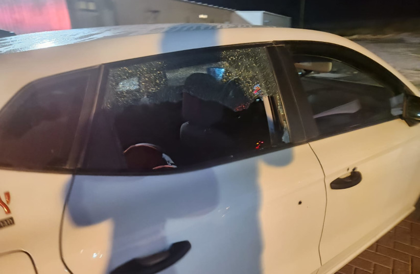  A car is seen damaged by gunfire following a shooting attack near Huwara in the West Bank, on June 6, 2023. (photo credit: SAMARIA REGIONAL COUNCIL)