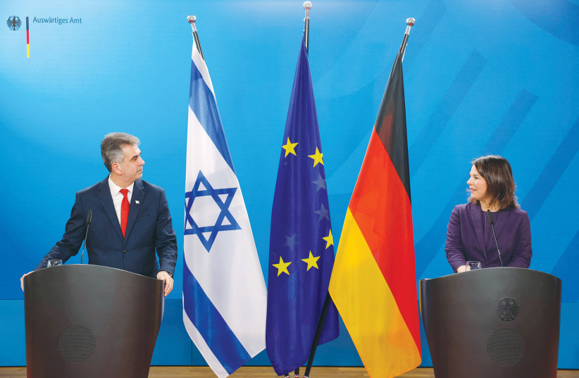  FOREIGN MINISTER Eli Cohen and German Foreign Minister Annalena Baerbock address a joint press conference after talks at the Belin Foreign Office, on Feb. 28. (photo credit: Odd Andersen/AFP via Getty Images)