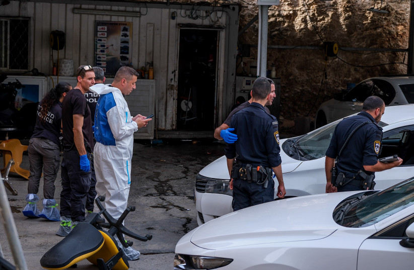  Police at the scene where five people were shot dead in the Arab Town of Yafa an-Naseriyye, northern Israel, June 8, 2023 (photo credit: FLASH90/FADI AMUN)