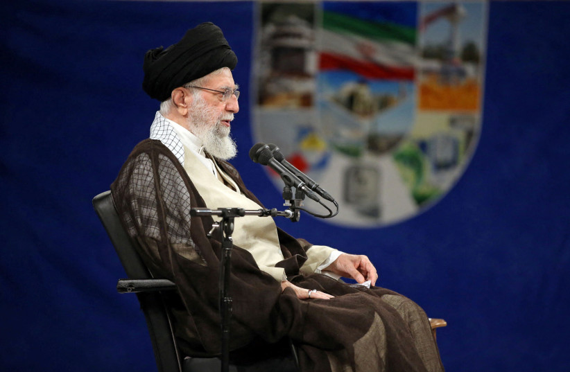  Iran's Supreme Leader Ayatollah Ali Khamenei speaks during a meeting with nuclear scientists and personnel of the Atomic Energy Organization of Iran (AEOI), in Tehran, Iran June 11, 2023. (photo credit: Office of the Iranian Supreme Leader/WANA (West Asia News Agency) via REUTERS)