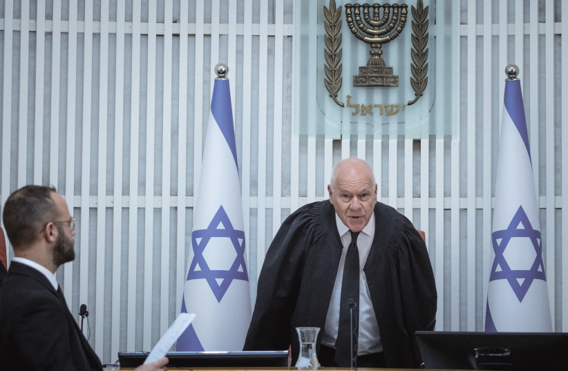  SUPREME COURT Justice Uzi Fogelman takes his seat for a High Court hearing in Jerusalem. The writer asks: How can a court declare a law unconstitutional when there is no constitution?  (photo credit: YONATAN SINDEL/FLASH90)
