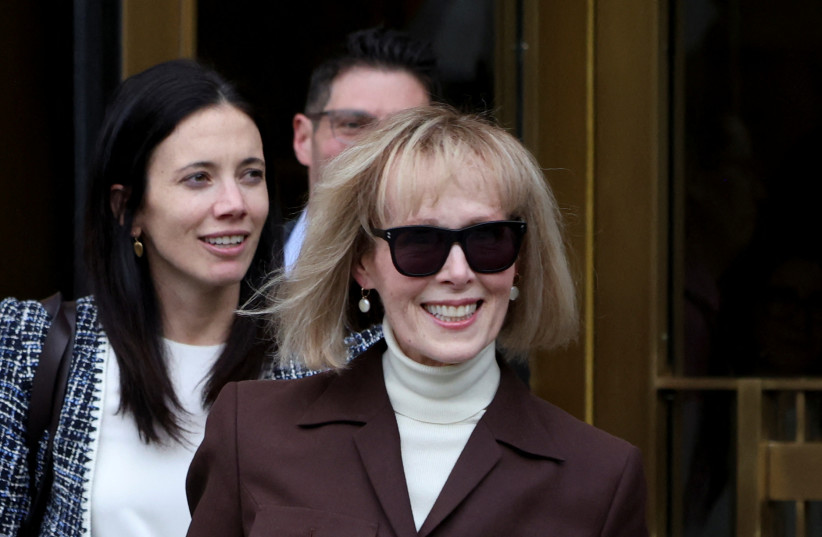E. Jean Carroll exits the Manhattan Federal Court following the verdict in the civil rape accusation case against former U.S. President Donald Trump, in New York City, U.S., May 9, 2023.  (photo credit: Andrew Kelly/Reuters)