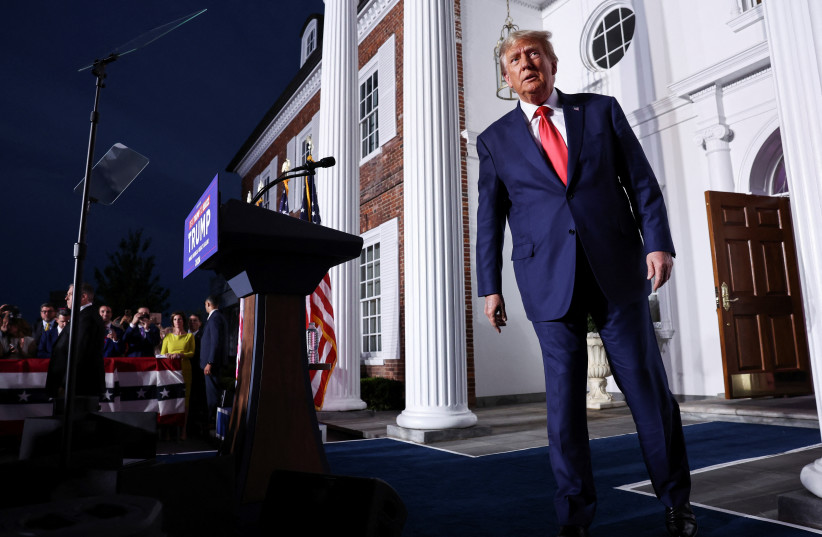  Former US president Donald Trump reacts during an event following his arraignment on classified document charges, at Trump National Golf Club, in Bedminster, New Jersey, US, June 13, 2023.  (photo credit: Amr Alfiky/Reuters)