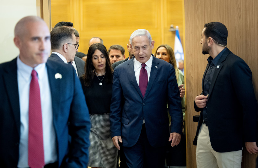  Prime Minister and head of the Likud party Benjamin Netanyahu seen after a Likud party meeting at the Knesset, Israel's parliament in Jerusalem on June 14, 2023 (photo credit: YONATAN SINDEL/FLASH90)