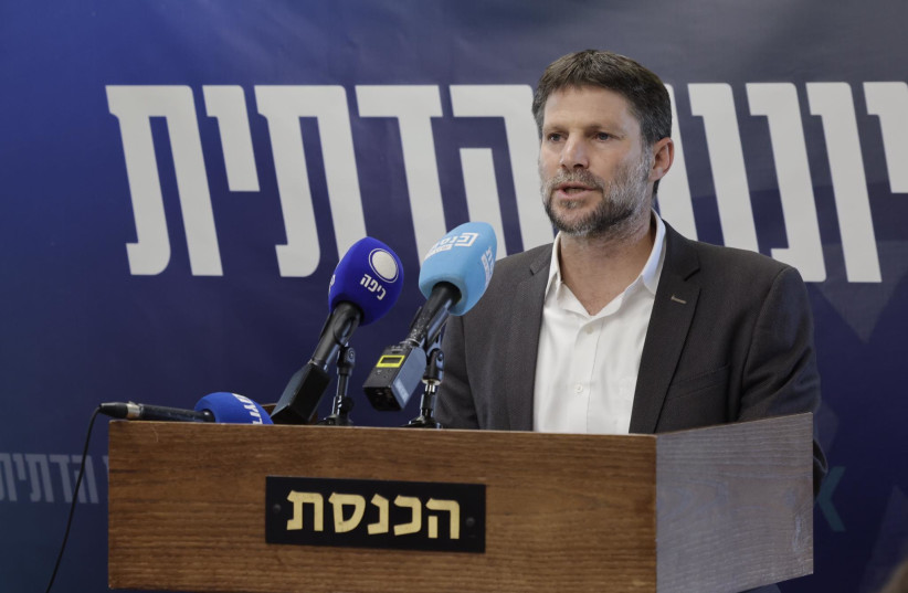  Israeli Finance Minister Bezalel Smotrich is seen at a Religious Zionist Party faction meeting at the Knesset, in Jerusalem, on June 19, 2023. (photo credit: MARC ISRAEL SELLEM/THE JERUSALEM POST)