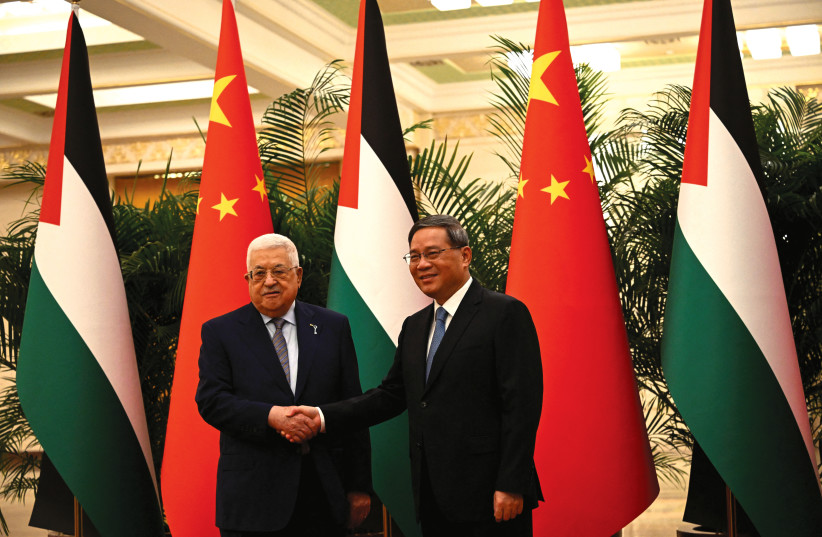  CHINESE PREMIER Li Qiang receives Palestinian Authority head Mahmoud Abbas at the Great Hall of the People in Beijing, last week (photo credit: Jade Gao/REUTERS)