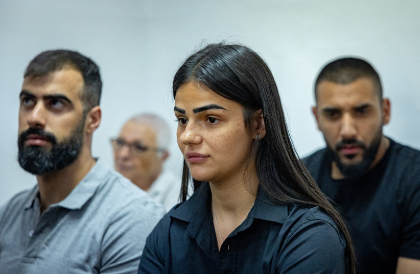  Orian Ben Khalifa, a former Israeli police border officer accused of assaulting a Palestinian woman in Jerusalem Old City, seen as she arrives for a court hearing at the Magistrate's Court in Jerusalem, on June 20, 2023 (photo credit: YONATAN SINDEL/FLASH90)