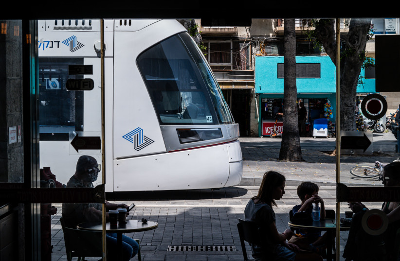  A test drive for the Tel Aviv light rail in Jaffa, on May 17, 2023 (photo credit: Omer Fichman/Flash90)