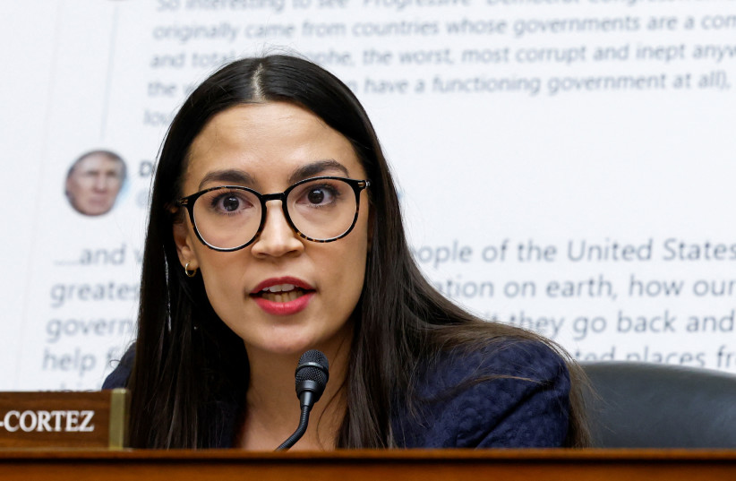  US CONGRESSWOMAN Alexandria Ocasio-Cortez (D-NY) attends a hearing at the Capitol in Washington this past February. The book discusses a variety of secrets held by Jewish families, including Ocasio-Cortez’s downplayed Jewish connection. (photo credit: EVELYN HOCKSTEIN/REUTERS)