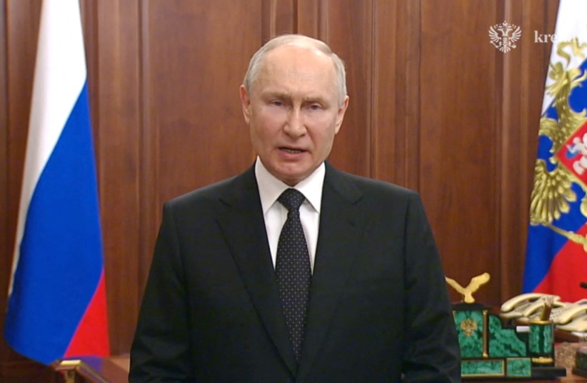  Russian President Vladimir Putin gives an emergency televised address in Moscow, Russia, June 24, 2023, in this still image taken from a video. (photo credit: KREMLIN.RU/HANDOUT VIA REUTERS)