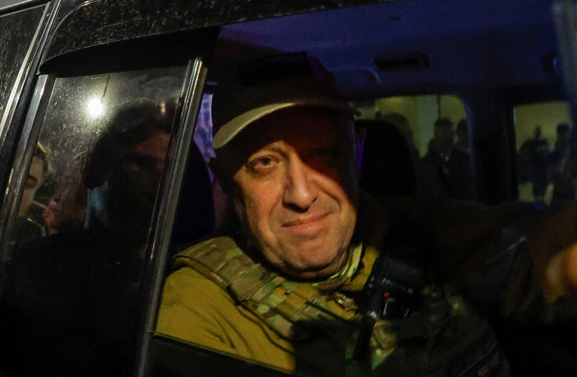  Wagner mercenary chief Yevgeny Prigozhin leaves the headquarters of the Southern Military District amid the group's pullout from the city of Rostov-on-Don, Russia, June 24, 2023 (photo credit: REUTERS)