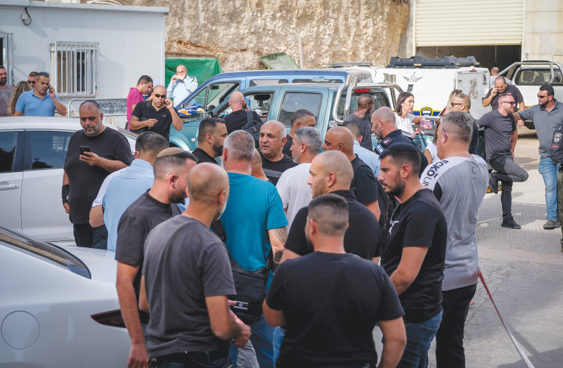  POLICE INVESTIGATE the murder of five people near Nazareth earlier this month.  (photo credit: FLASH90/FADI AMUN)