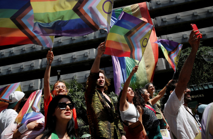  Turkey's LGBT+ community gather for a pride parade, banned by local authorities, in central Istanbul, Turkey, June 25, 2023. (photo credit: DILARA SENKAYA/REUTERS)