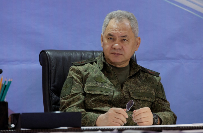  Russian Defence Minister Sergei Shoigu visits the advanced control post of Russian troops involved in Russia-Ukraine conflict, at an unknown location, in this picture released June 26, 2023. (photo credit: RUSSIAN DEFENSE MINISTRY/HANDOUT VIA REUTERS)