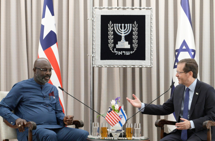  Israeli and Liberian Presidents discuss embassy move, July 4 2023 (photo credit: Amos Ben Gershom/ L.A.M)