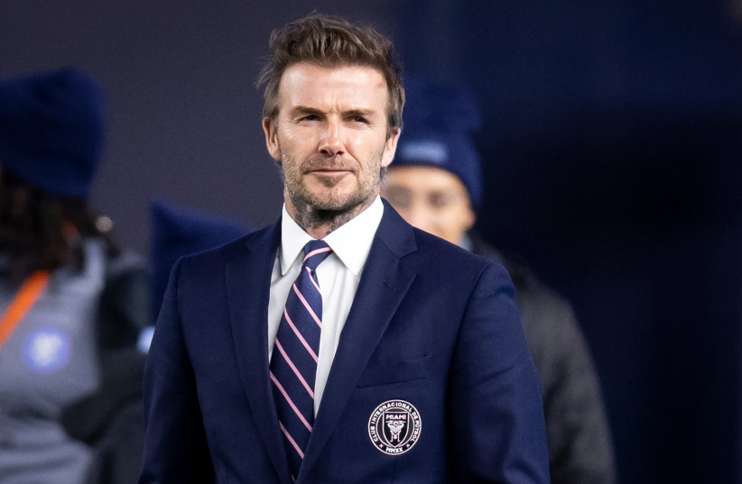  David Beckham, owner of Inter Miami CF, watches his team warm up ahead of a game (photo credit: IRA L. BLACK/CORBIS VIA GETTY IMAGES)