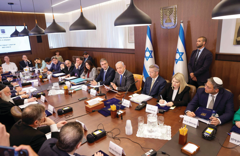  PRIME MINISTER Benjamin Netanyahu convenes his cabinet in Jerusalem. (photo credit: MARC ISRAEL SELLEM/THE JERUSALEM POST)