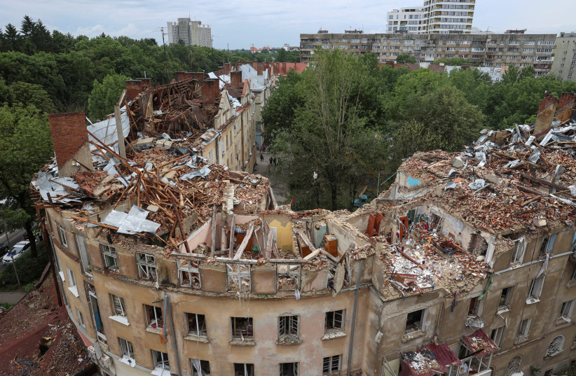  A view shows a residential building hit by a Russian missile strike the previous day, amid Russia's attack on Ukraine, in Lviv, Ukraine July 7, 2023. (photo credit: REUTERS/ROMAN BALUK)