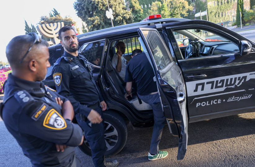  Police arrest Anti-judicial overhaul demonstrators near the Knesset, the Israeli Parliament in Jerusalem, on July 10, 2023.  (photo credit: Chaim Goldberg/Flash90)