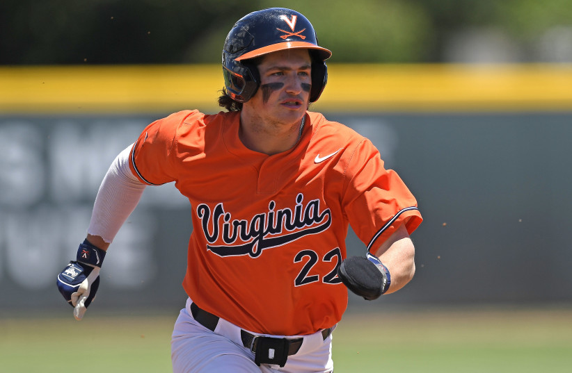  Jake Gelof playing for the University of Virginia, April 10, 2022.  (photo credit: Samuel Lewis/Icon Sportswire via Getty Images)