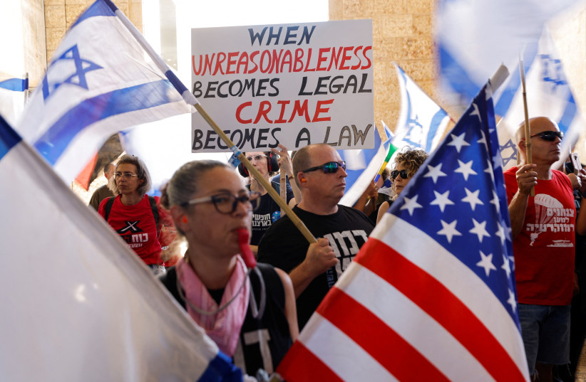  Protests against Israel's judicial overhaul, at Ben Gurion International Airport in Lod (photo credit: REUTERS)