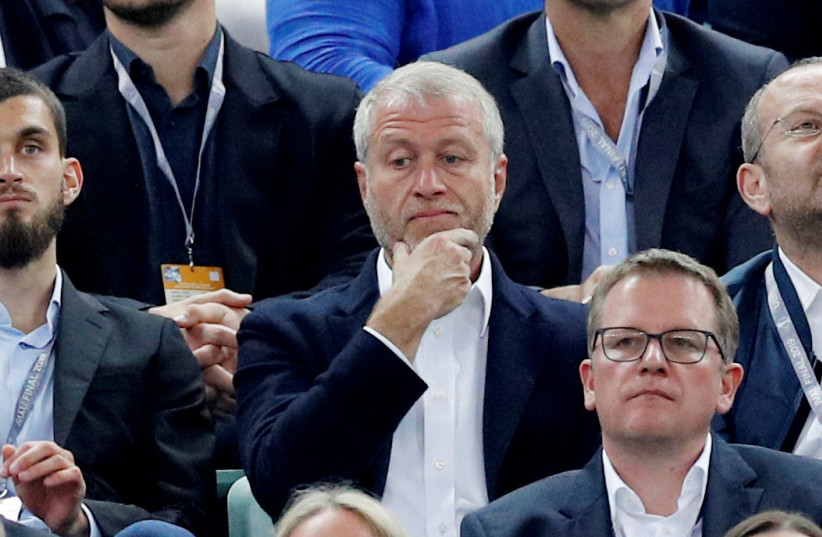   Chelsea owner Roman Abramovich in the stands before a match. May 29, 2019 (photo credit: PHIL NOBLE/REUTERS)
