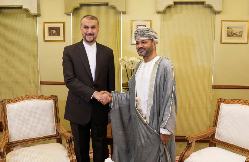  Oman's Foreign Minister Sayyid Badr Albusaidi meets Iran's Foreign Minister Hossein Amir-Abdollahian, in Muscat, Oman June 21, 2023.  (photo credit: IRAN'S FOREIGN MINISTRY/WANA (WEST ASIA NEWS AGENCY)/HANDOUT VIA REUTERS)