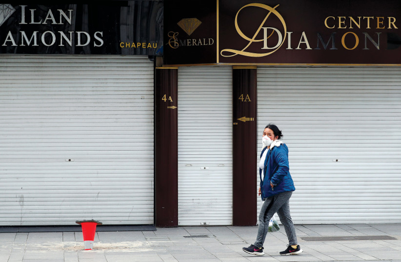  Shop fronts are seen in the diamond district of Antwerp. (photo credit: Francois Lenoir/Reuters)