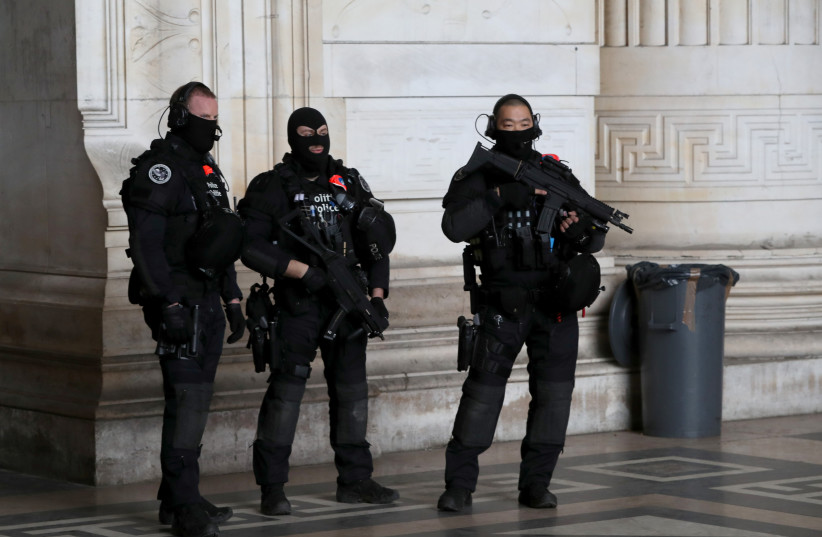  Police special unit secures the Palace of Justice during the trial of Mehdi Nemmouche and Nacer Bendrer, who are suspected of killing four people in a shooting at Brussels' Jewish Museum in 2014, in Brussels, Belgium March 7, 2019.  (photo credit: REUTERS/YVES HERMAN)