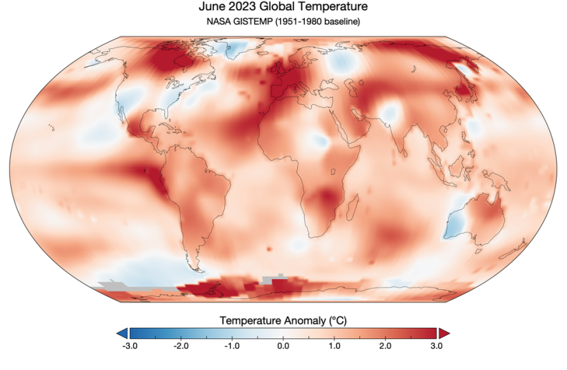 World global temperature analysis for June, as provided by NASA’s Goddard Institute for Space Studies (photo credit: NASA/Goddard Institute for Space Studies)