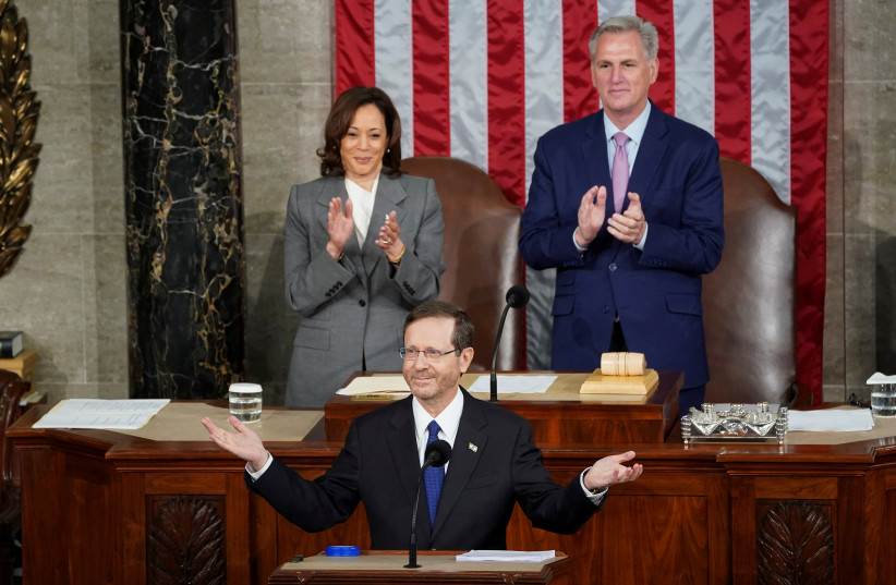  President Isaac Herzog addresses the US Congress. July 19, 2023 (photo credit: KEVIN LAMARQUE/REUTERS)
