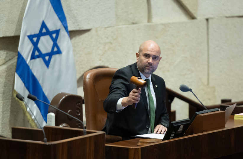  Knesset Speaker Amir Ohana is seen at a discussion and a vote on the reasonableness standard bill at the assembly hall of the Knesset, the Israeli parliament, in Jerusalem on July 23, 2023.  (photo credit: YONATAN SINDEL/FLASH90)
