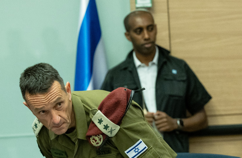  IDF Chief of Staff Herzi Halevi attends a Defense and Foreign Affairs Committee meeting at the Knesset, the Israeli parliament, in Jerusalem on July 18, 2023. (photo credit: YONATAN SINDEL/FLASH90)