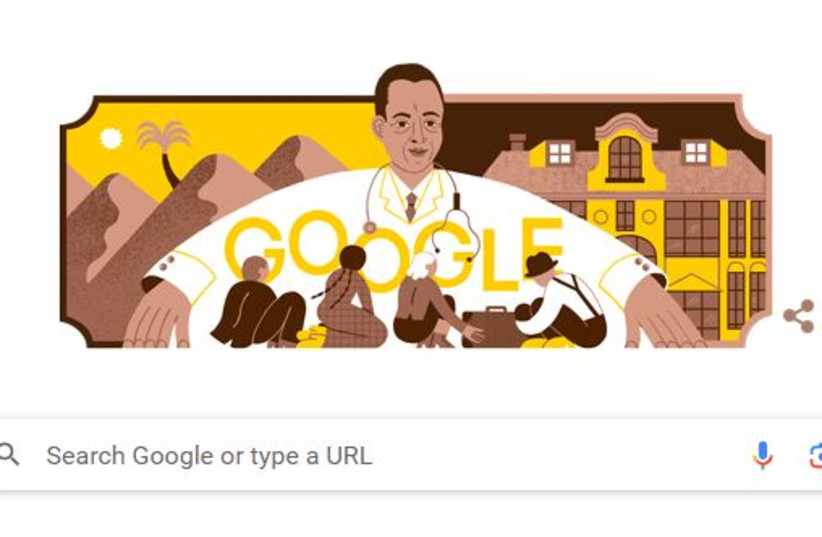 A screenshot of the Google Doodle for July 25, 2023, honoring the 122nd birthday of Dr. Mohammed Helmy, the Egyptian doctor who saved Jews during the Holocaust. Art drawn by Noa Snir. (photo credit: screenshot)