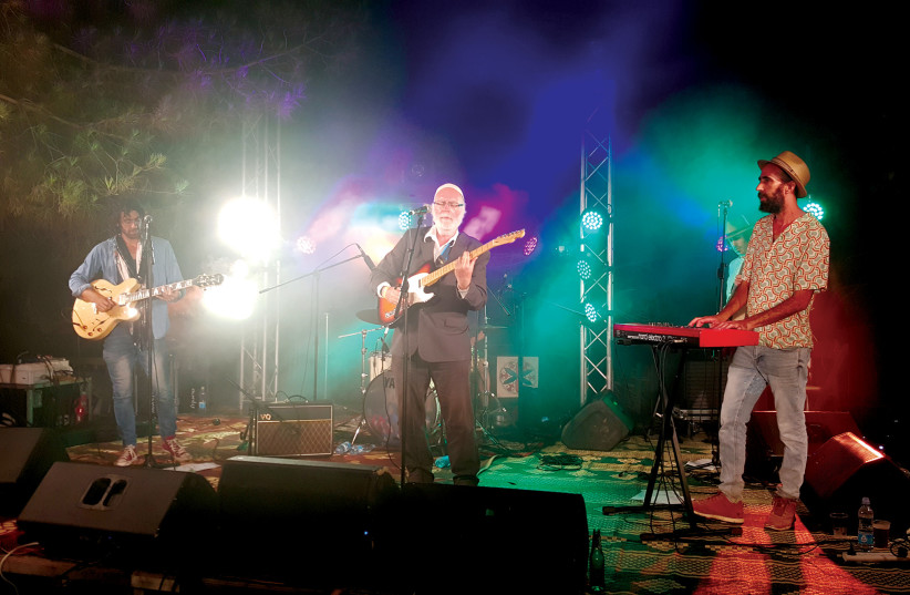  THE JON Hock Blues Band featuring Steve Rodan (C) and Yativ Leuchter (L) perform at the 2022 Aharit Hayamim Festival in Gush Etzion.  (photo credit: BEN BRESKY)