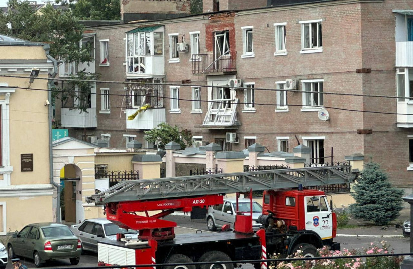 View of a damaged building near the site of the blast in the center of Taganrog, Russia July 28, 2023. (photo credit: Telegram channel of Vasily Golubev, Governor of the Rostov region/Handout via REUTERS)