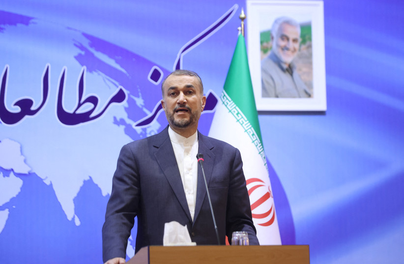  Iran's Foreign Minister Hossein Amir-Abdollahian speaks during a joint news conference with Oman's Foreign Minister Sayyid Badr Albusaidi (not pictured), in Tehran, Iran July 17, 2023 (photo credit: MAJID ASGARIPOUR/WANA (WEST ASIA NEWS AGENCY) VIA REUTERS)