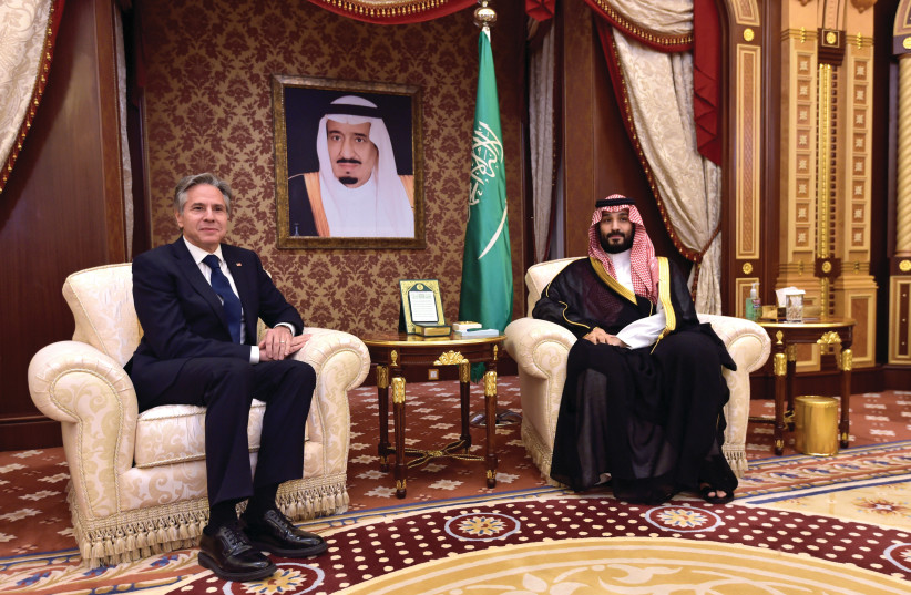  SAUDI ARABIA’S Crown Prince Mohammed bin Salman meets with US Secretary of State Antony Blinken in Jeddah, in June. The Saudis just don’t trust America under Biden, the writer argues. (photo credit: AMER HILABI/REUTERS)