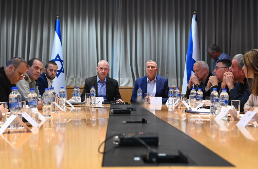  The Knesset's Foreign and Defense Affairs Committee, chair by MK Yuli Edelstein, meets with Defense Minister Yoav Gallant on July 31, 2023 (photo credit: ARIEL HERMONI/DEFENSE MINISTRY)