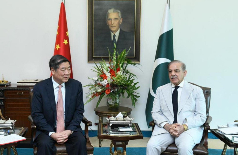  Pakistan's Prime Minister Shehbaz Sharif and the Vice Premier of the People's Republic of China He Lifeng, during a meeting at the Prime Minister House in Islamabad, Pakistan, July 31, 2023.  (photo credit: Press Information Department (PID) Handout via REUTERS)