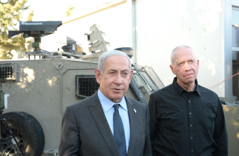  Prime Minister Benjamin Netanyahu and Defense Minister Yoav Gallant seen on August 1, 2023 (photo credit: AMOS BEN-GERSHOM/GPO)
