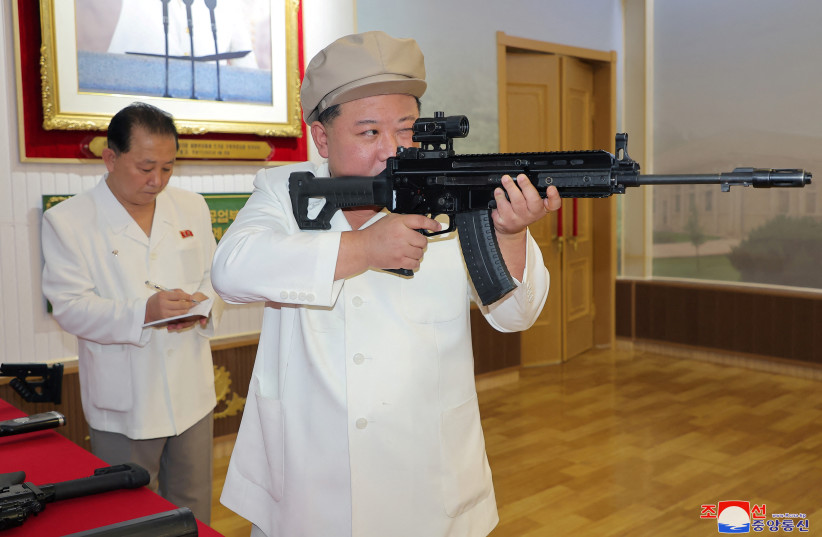 North Korean leader Kim Jong Un gives field guidance at a major weapon factory in this image released by North Korea's Korean Central News Agency on August 6, 2023 (photo credit: KNCA/REUTERS)