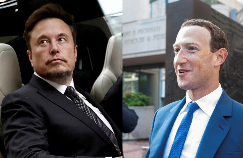  Social media moguls Elon Musk (X, formerly Twitter) and Mark Zuckerberg (Meta, formerly Facebook). (photo credit: REUTERS/LAURE ANDRILLON, TINGSHU WANG/REUTERS)