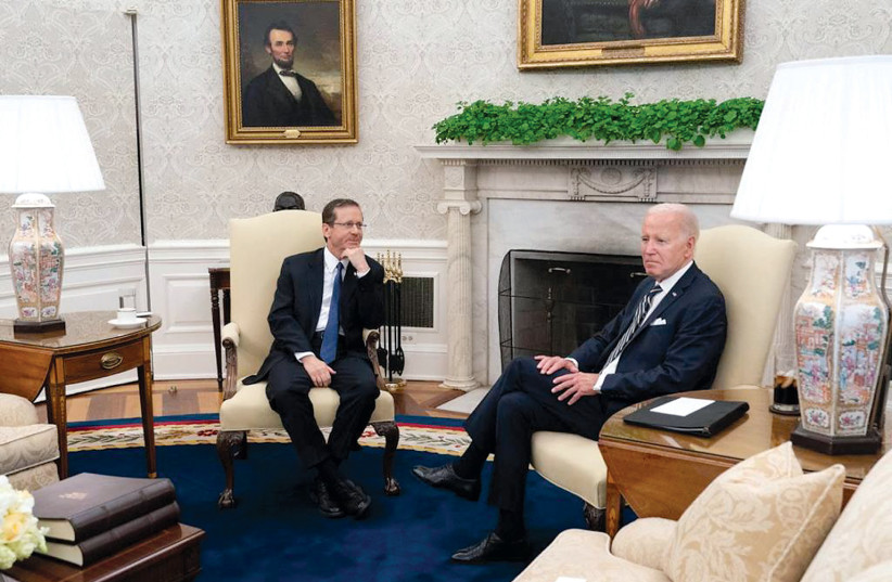  US President Joe Biden welcomes President Isaac Herzog to the White House on July 18. (photo credit: HAIM ZACH/GPO)