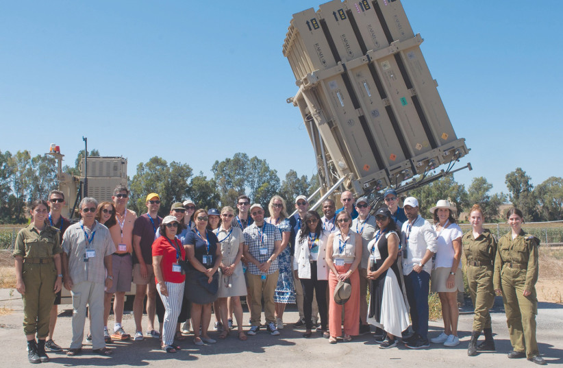  DEMOCRATIC MEMBERS of Congress visit an Iron Dome battery during an AIEF trip to Israel this week.  (photo credit: AIEF/X)