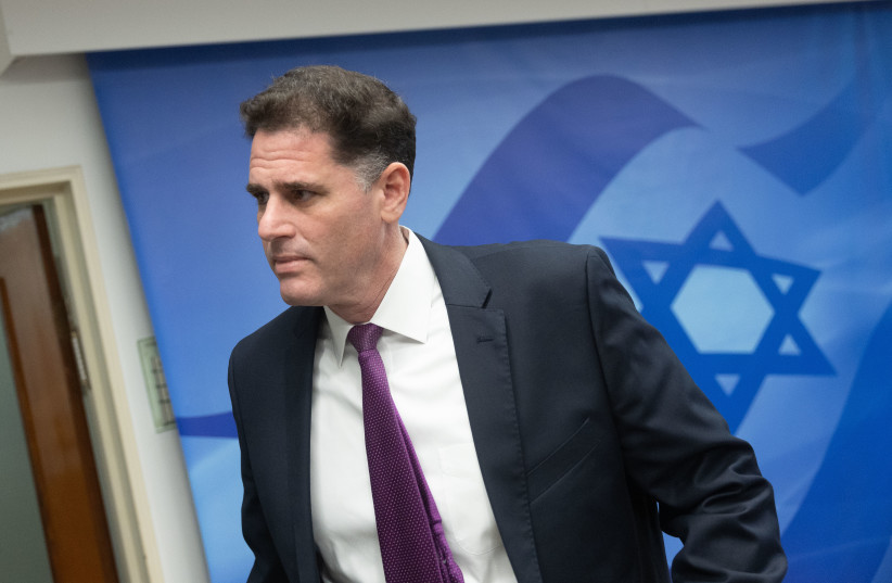  Strategic Affairs Minister Ron Dermer arrives to a government conference at the Prime Minister's office in Jerusalem on January 29, 2023 (photo credit: YONATAN SINDEL/FLASH90)