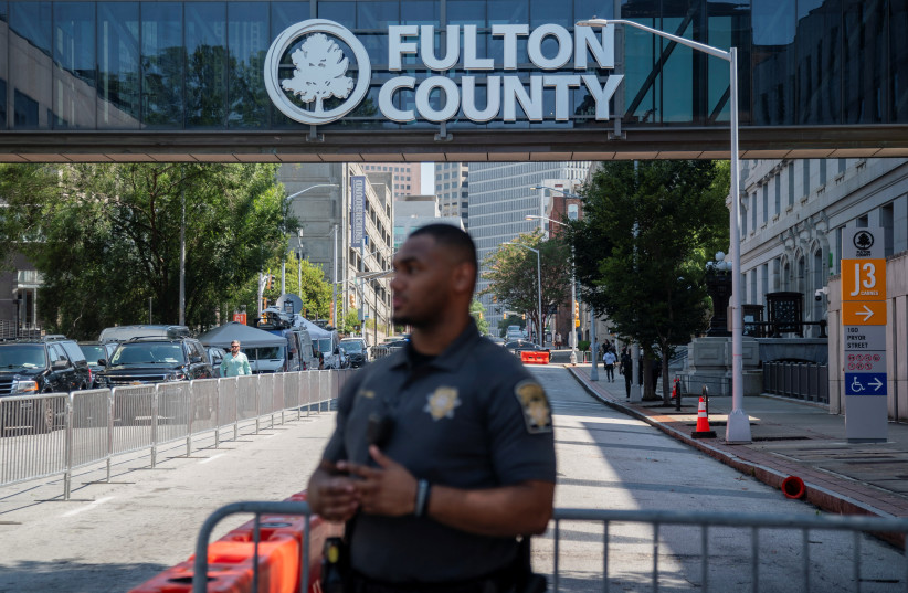  Fulton County Sheriff ordered roads to be closed as officials tighten security as the city prepares for a possible criminal indictment of former U.S. President Donald Trump, August 7, 2023 (photo credit: REUTERS)