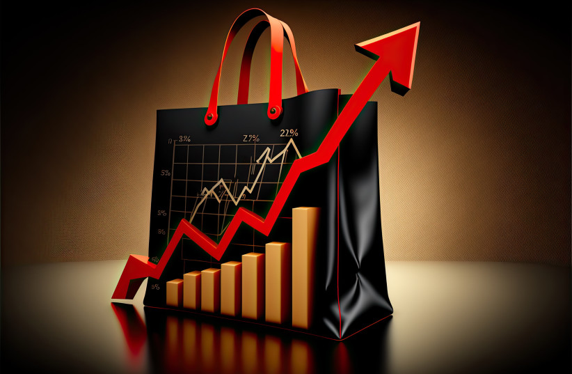  An illustrative image of a financial graph and shopping bag, symbolizing rising prices and wages. (photo credit: INGIMAGE)